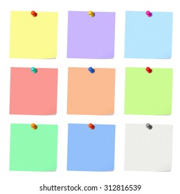 Set of sticky notes, blank  pieces of paper, vector illustration