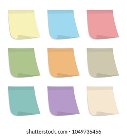 Set of sticky notes with flat and pastel color design.