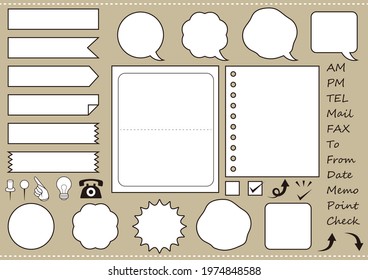 A set of sticky notes, icons, and frames that can be used for messages and memos