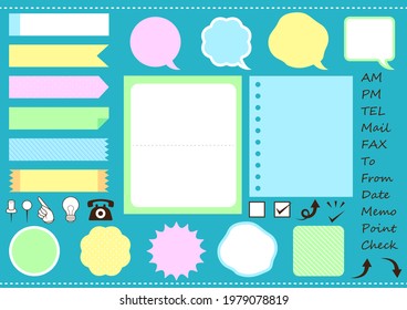 A set of sticky notes, icons, and frames that can be used for messages and memos