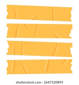 Set of sticky notes, realistic orange adhesive tape pieces vector illustration