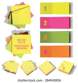 Set of sticky notes. Vector illustration with transparencies. Eps 10.