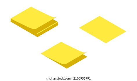 Set of sticky paper note. 3D isometric illustration. Flat style. Isolated vector for icon, presentation, infographic, website, apps, printing and other uses.