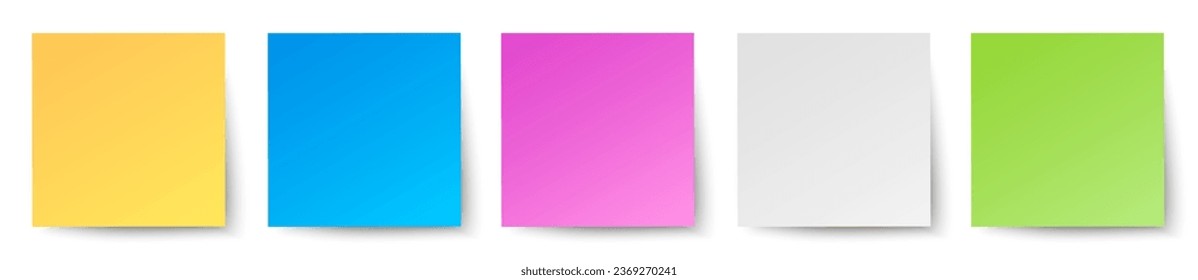 Set sticky papers in different colours isolated, collection stick note isolated, shaded sticky post it note paper with shadows - stock vector