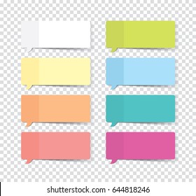 Set of sticky stickers with shadow isolated on a transparent background. Vector.