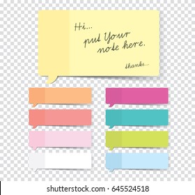 Set of sticky stickers with shadow isolated on a transparent background. Vector.