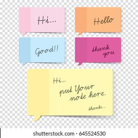 Set of sticky stickers with shadow isolated on a transparent background. Vector.