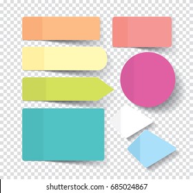 Set of sticky stickers with shadow isolated on a transparent background. Vector.