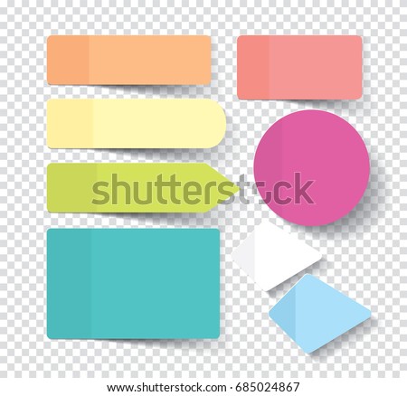 Set of sticky stickers with shadow isolated on a transparent background. Vector.