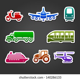 Set of sticky stickers, transport color symbols, vector illustration