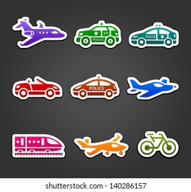 Set of sticky stickers, transport color pictogram, vector illustration