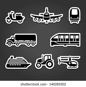 Set of sticky stickers, transport symbols, vector illustration