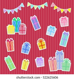 Set of sticky style colorful gift boxes, vector eps 10 illustration