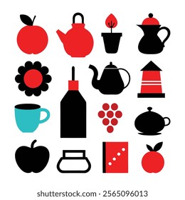 a set of still life related element vector illustration, cup, bowl, electric jar, icon, still life elements, home, kettle, grater