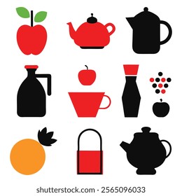 a set of still life related element vector illustration, cup,bowl, electric jar, icon, still life elements