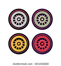 Set of stilyzed car rims and wheels rims. Vector illustration, isolated. Flat style.