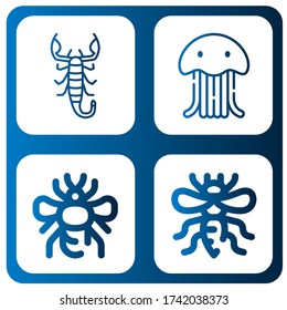 Set of sting icons. Such as Scorpion, Jellyfish, Bumblebee, Bee , sting icons