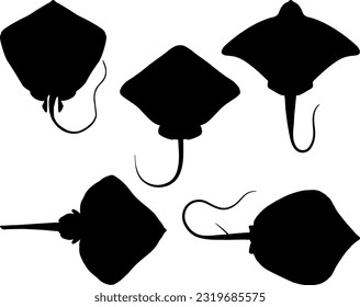 Set of Sting Ray Silhouette Vector Art