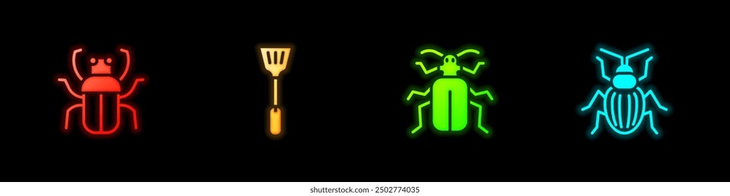 Set Stink bug, Fly swatter, Chafer beetle and  icon. Vector