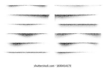 A set of stipple gradient shadow from paper sheet, various stipple hatching technique shadow effects, dot hatching or halftone gradient overlay shadows of edge of flat object