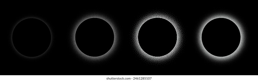 Set of stippling round frames. Vector dotted circles