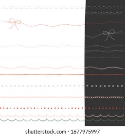 Set of stitch-like lines for white and black backgrounds