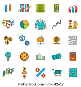 Set Of Stock Forex Icons. Finance Exchange Investing Icon. Money, Income, Trade. Vector Illustration