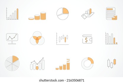 Set of Stock Market trading icon, Investment Strategy and Finance Management concept, Infographics Design line vector Elements. Business elements banner. coin, stacking, graph, arrow, Digital Planner.