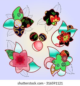 set of stock vector floral patchwork pattern. russian ornament