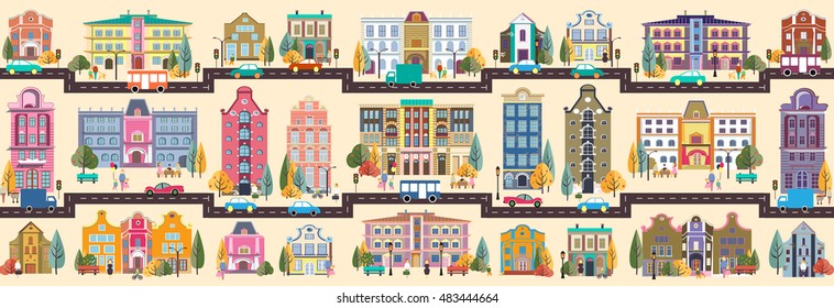 Set stock vector illustration building style small business. Flat design infographic architecture town header title website background site banner footer corporate image picture backdrop street city