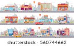 Set Stock vector Illustration set buildings style city business header title website Flat design banner footer site white background corporate town police road bookstore bakery hospital police car