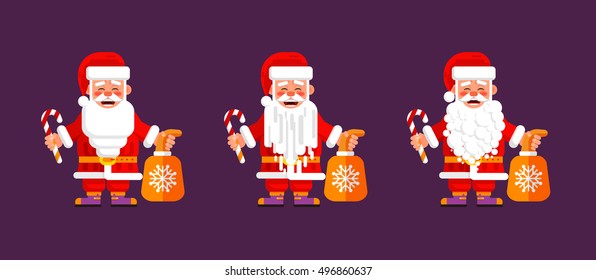 Set stock vector illustration a character of Santa Claus in a flat style for a happy new year