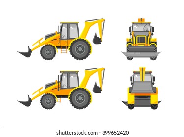 Set stock vector illustration isolated loader front, side, back view in flat style white background Element for site, infographics, video, animation, websites, e-mails, newsletters, reports, comic