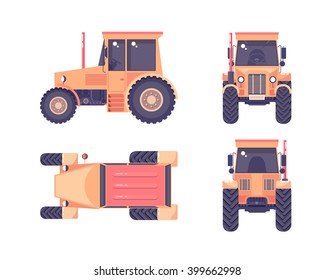 Set stock vector illustration isolated tractor top, front, side, back view flat style white background Element for site, infographic, video, animation, website, e-mail, newsletter, report, comic, icon