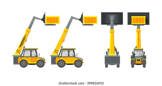 Set stock vector illustration isolated loader front, side, back view in flat style white background Element for site, infographics, video, animation, websites, e-mails, newsletters, reports, comic