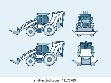 Set stock vector illustration isolated loader front, side, back view in line style blue background Element for site, info graphics, video, animation, websites, e-mails, newsletters, reports, comic