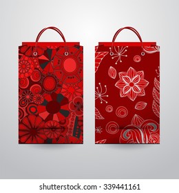 set of stock vector isolated paper shopping bag with  pattern on the grey background