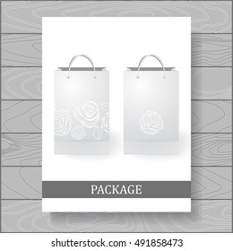 set of stock vector isolated paper shopping bag on the wood background 