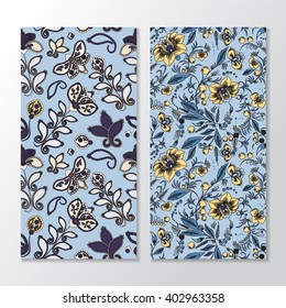 set of stock vector seamless doodle  floral pattern. orient. abstract background