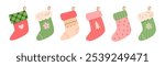 Set of stockings of different colors and patterns for Christmas children