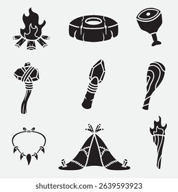 set of stone age primitive good for icon, symbol, logo, element design, silhouette design, etc