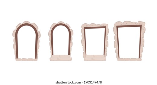 Set of stone arches on a white background. Elements for the design of games or houses. Vector.