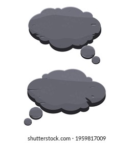Set stone banners, bubbles in cartoon style with place for text for game design, ui development, banners, signboard isolated on white background. Collection of textured, detailed comic design element