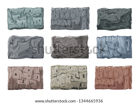 A set of stone blocks. Heavy, massive granite glitches. Vector illustration.