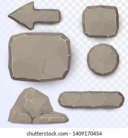 A set of stone buttons and patterns: round, square stone panel, arrow, cobble. Stone elements