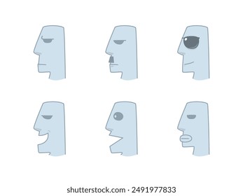 A set of stone face emoticons. Isolated Vector Illustration