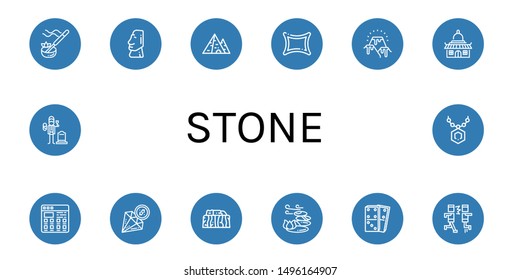 Set of stone icons such as Incense, Moai, Pyramid, Rune, Lava, Temple, Tiles, Diamond, Stonehenge, Stones, Dominoes, Mosh, Widower, Pendant , stone