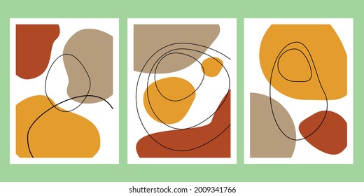 Set of stone minimalist posters with abstract organic shapes composition in trendy contemporary collage style, Hand painted pastel color for social media stories, branding, banner.