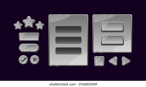 set of stone rock game ui board pop up and button for gui asset elements vector illustration