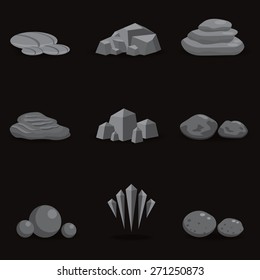 set stone, rock and pebble element decor isolated for game art architecture design